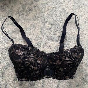 Black and pink lace balconette bra